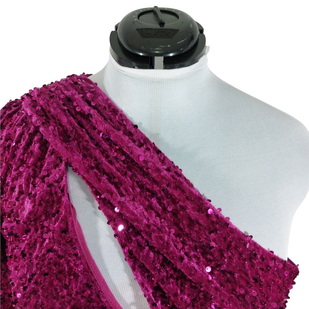NWT! FASHION NOVA! DEEP FUSCHIA PINK/RED SEQUINNED STRETCH VELVET GOWN! 2X - Picture 6 of 14